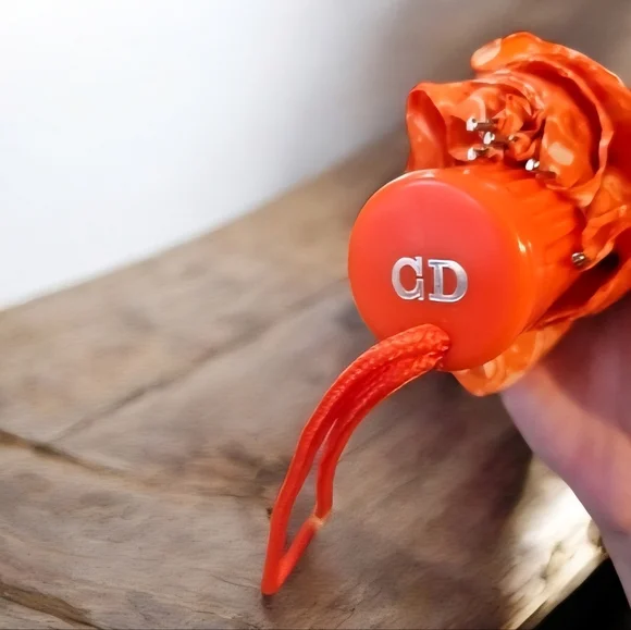 Vintage Christian Dior 70s 80s Orange Paisley pattern Umbrella - Picture 11 of 15